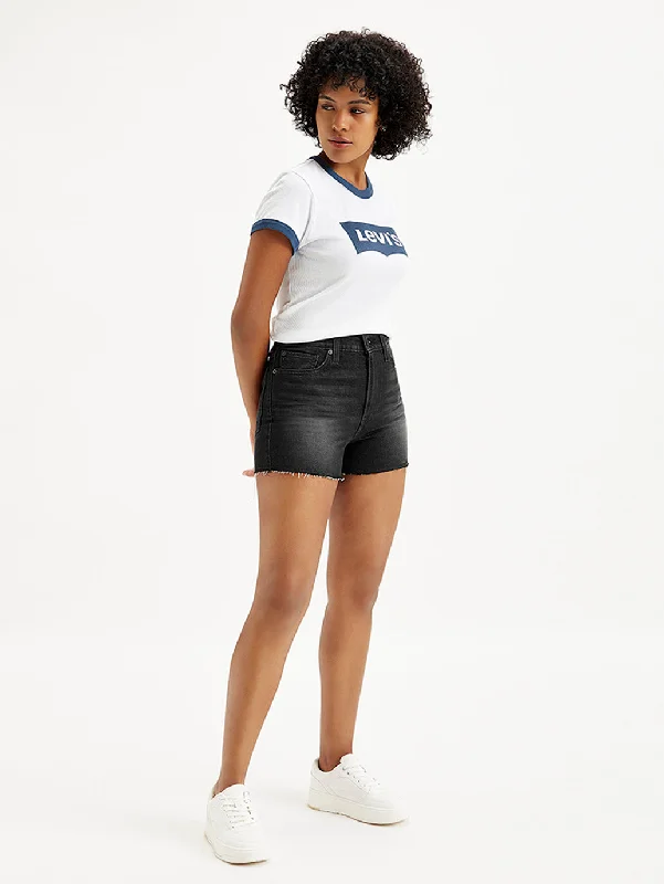 Women's High Rise Black Regular Fit Denim Shorts