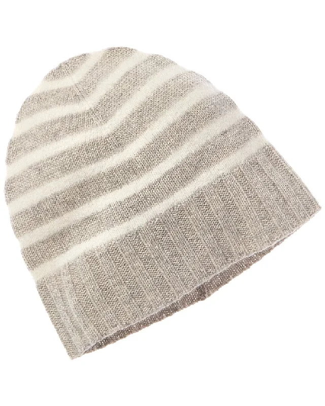 Amicale Cashmere Fuzzy Stripe Cashmere Beanie