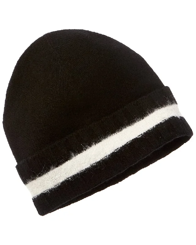 Amicale Cashmere Fuzzy Stripe Rib Cuff Cashmere Hat