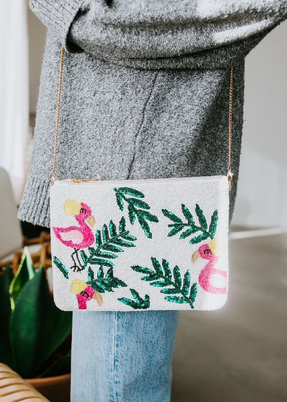 Flamingo Beaded Clutch