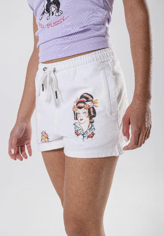 Geisha-Blossom Runner Short - Washed White