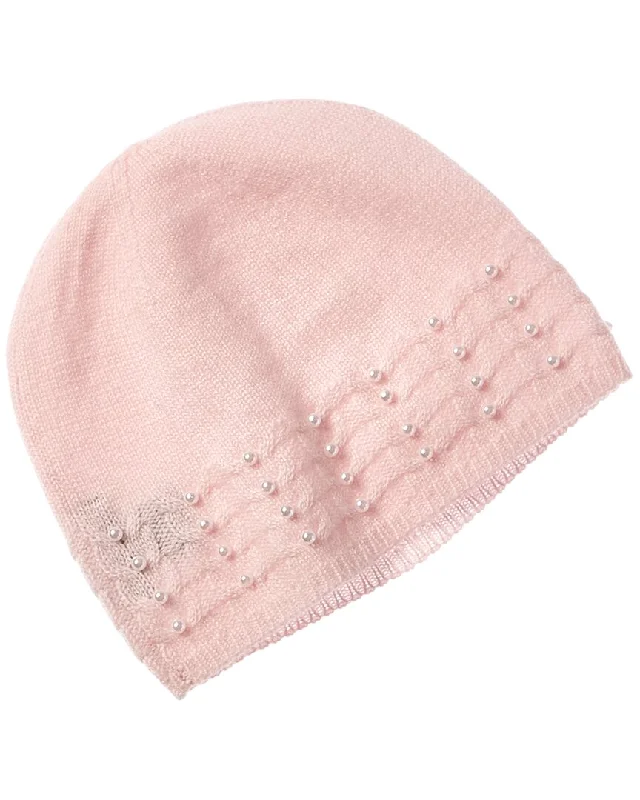 Forte Cashmere Pearl Studded Rib Cable Cashmere Hat