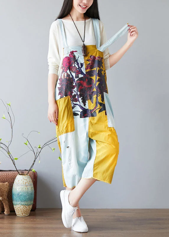 Unique Colorblock Oversized Patchwork Print Cotton Jumpsuit Spring