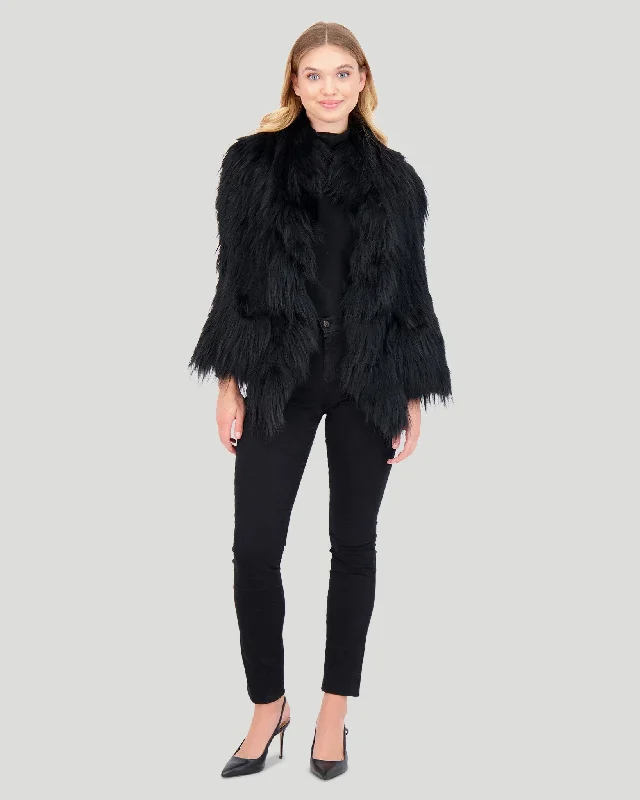 Knit Silver Fox Fur Ruffle Stole