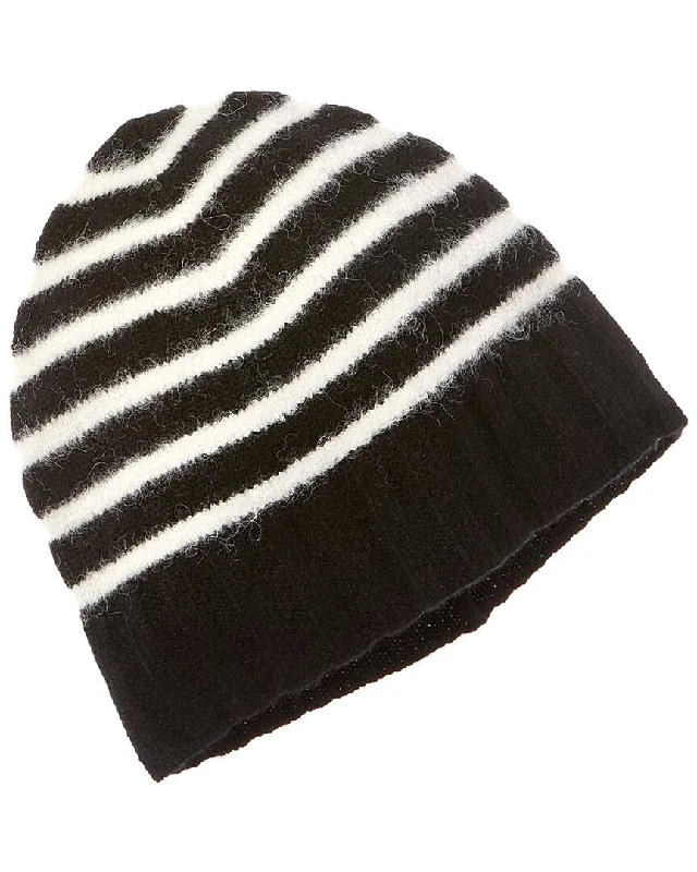 Amicale Cashmere Fuzzy Stripe Cashmere Beanie