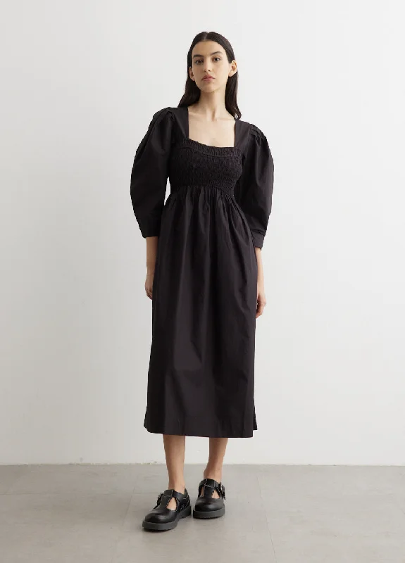 Open-Neck Smock Long Dress