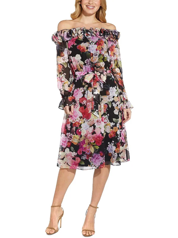 Womens Chiffon Calf Midi Dress