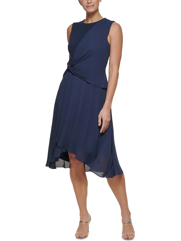 Womens Draped Sleeveless Midi Dress