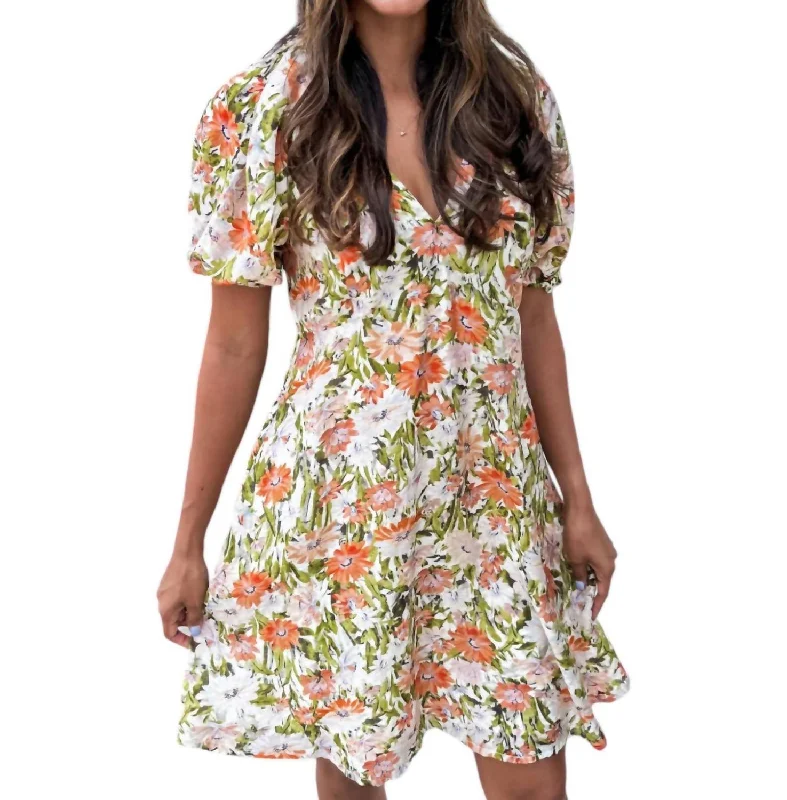 Azelea Mini Dress In Orange Floral