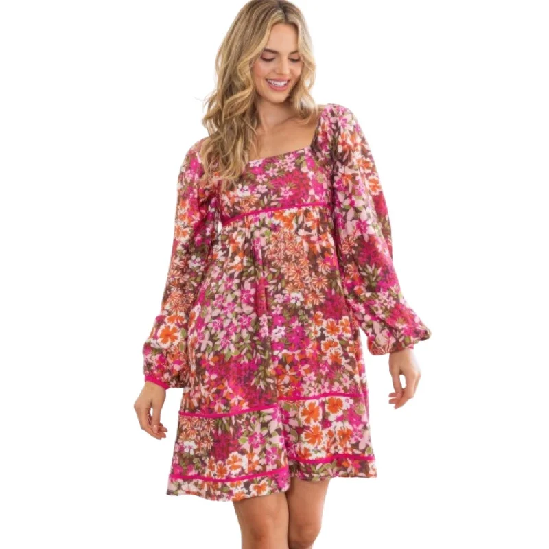 Floral Square Neckline Mini Dress