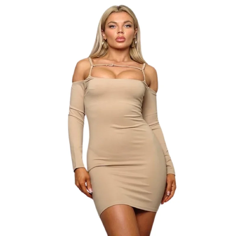 Long Sleeve Cuff Front Strap Mini Dress