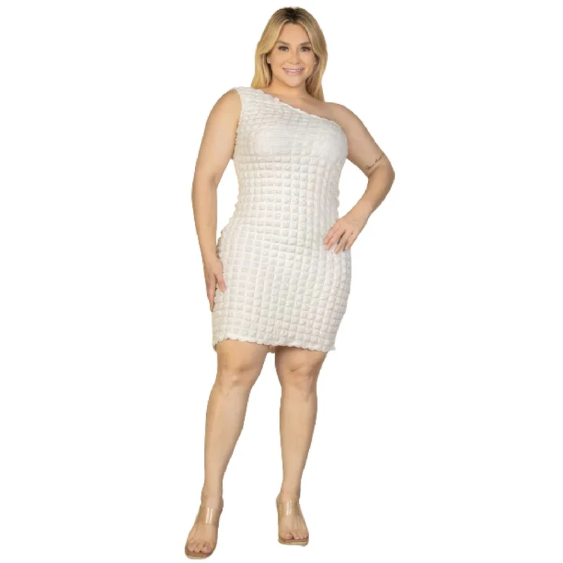 Plus Size Bubble Fabric One Shoulder Bodycon Mini Dress