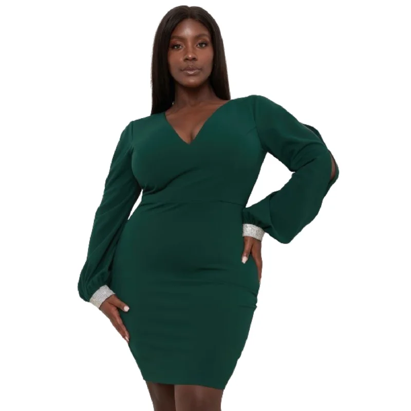 Rhinestone Cuffs Plus Size Mini Dress