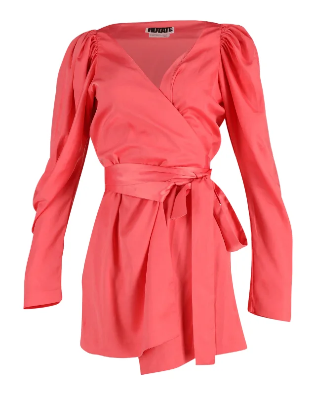 Rotate Birger Christensen Bridget Mini Wrap Dress in Pink Satin