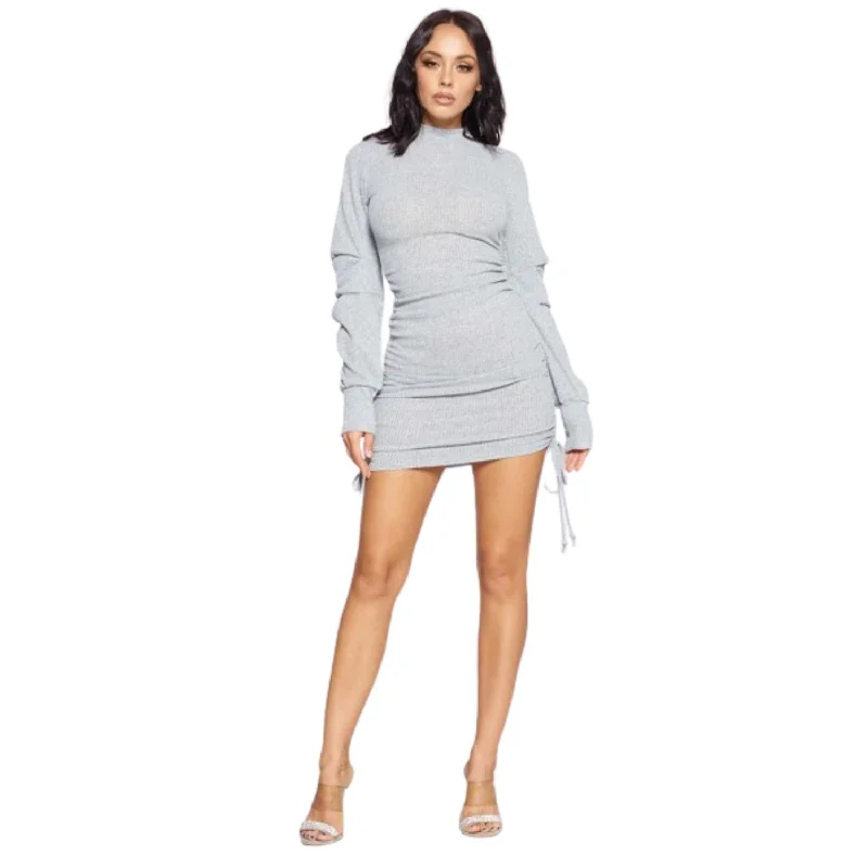 Solid Color Mock Neck Mini Bodycon Dress