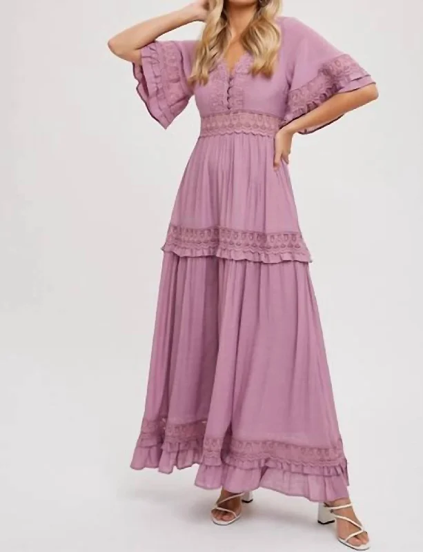 Crochet Lace Trim Maxi Dress In Rose