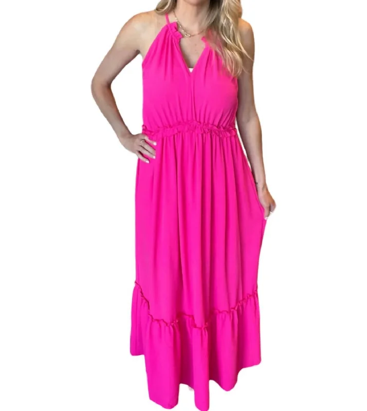 Halter Maxi Dress In Fuchsia