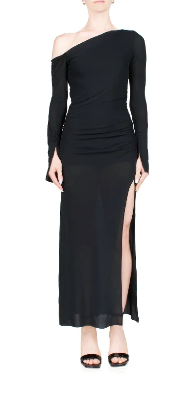 Monette Asymmetric Maxi Dress In Black