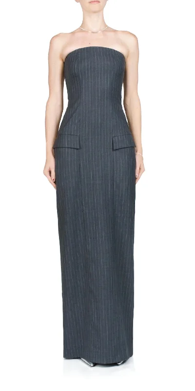 Pine Strapless Maxi Dress In Charcoal Pinstripe