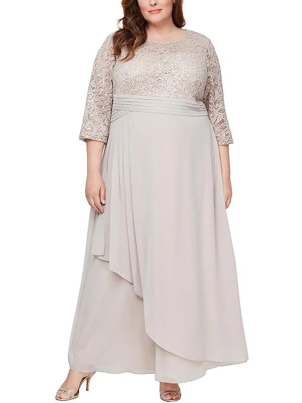 Plus Womens Lace Maxi Evening Dress