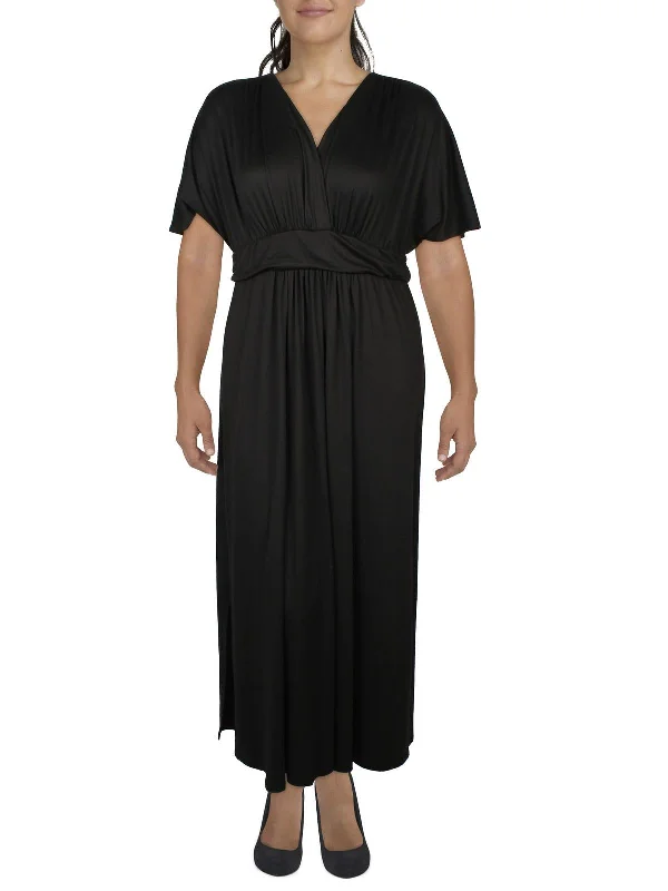 Plus Womens Poncho Sleeve Faux Wrap Maxi Dress