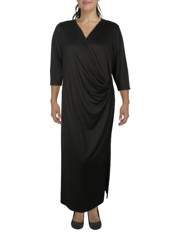 Plus Womens Surplice Long Maxi Dress