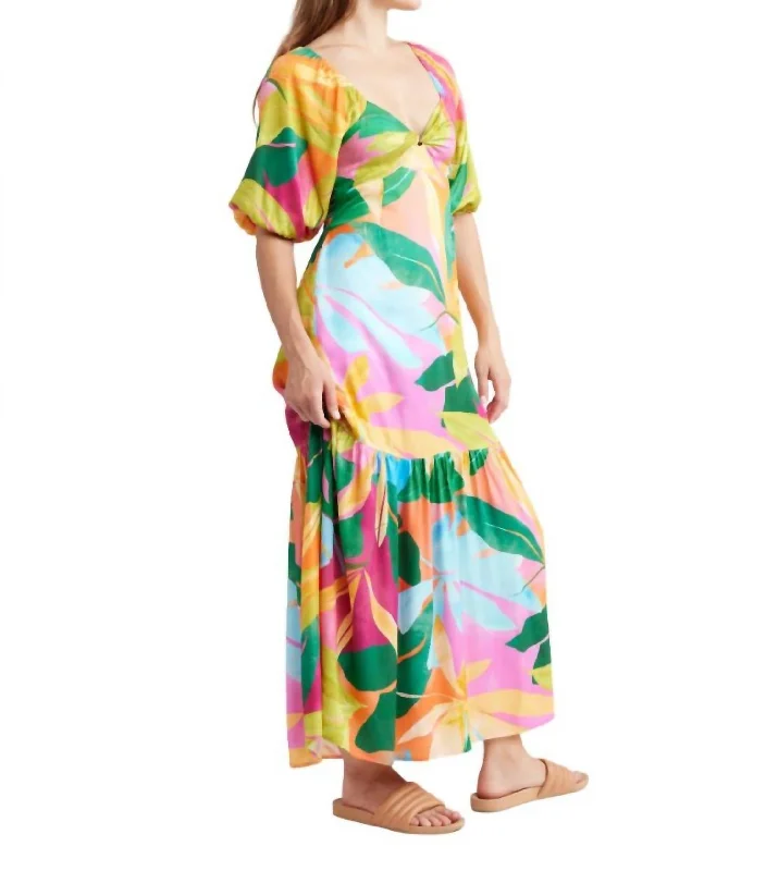 Tara Front Twist Maxi Dress In Multi Floral