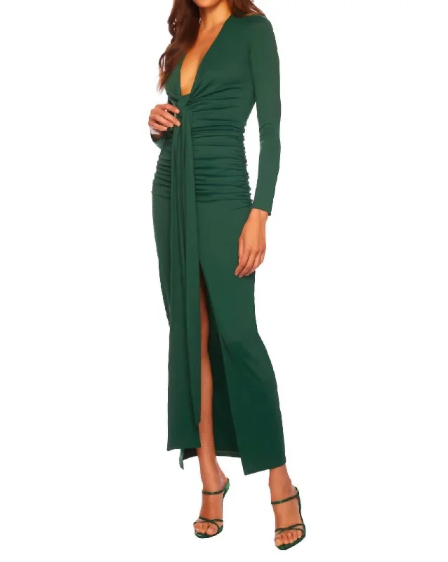 Tie Front Slit V Neck Maxi Dress In Tuilerie