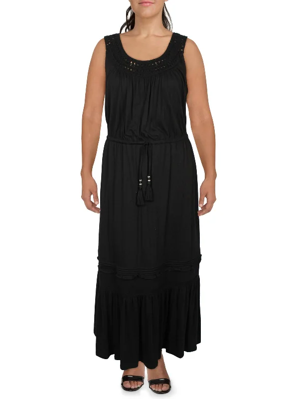 Womens Crochet Tiered Maxi Dress