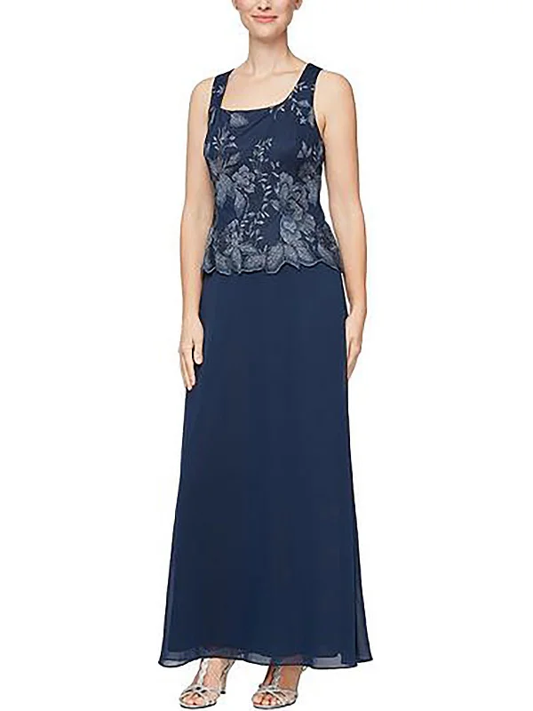 Womens Embroidered Maxi Evening Dress