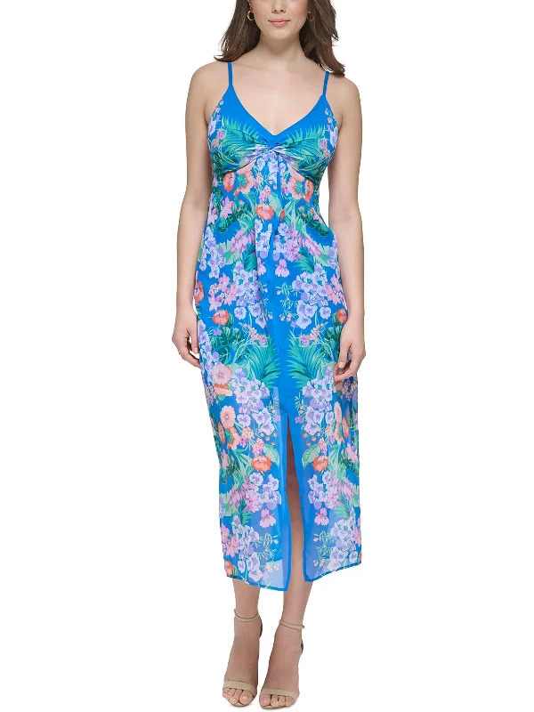 Womens Floral Print Chiffon Maxi Dress