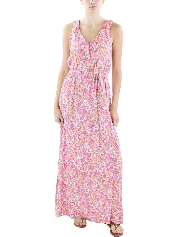 Womens Floral Sleeveless Maxi Dress