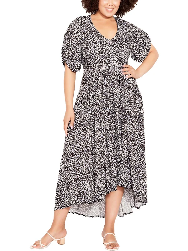 Womens Tie Waist Animal Print Maxi Dress