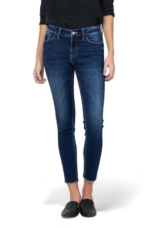 Amber Mid Rise Raw Hem Crop Skinny Jean In Dark Wash