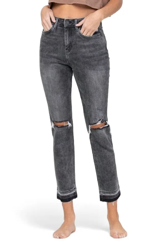 Jeanne High Rise Raw Hem Slim Straight Jean In Grey