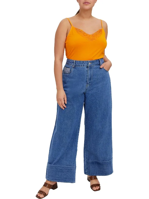 Womens Super High Rise Denim Wide Leg Jeans