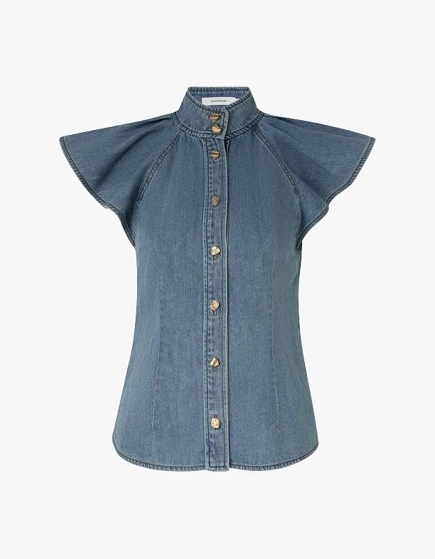 Crush Flutter Sleeve Shirt - Blue Moon