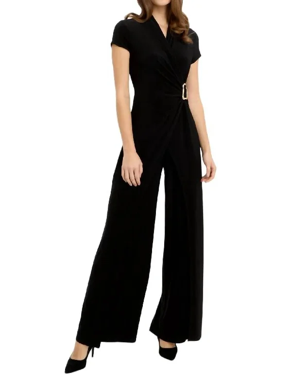 Buckle Wrap Front Jumpsuit In Black