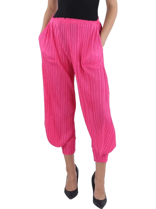 Womens High Rise Peated Wide Leg Pants