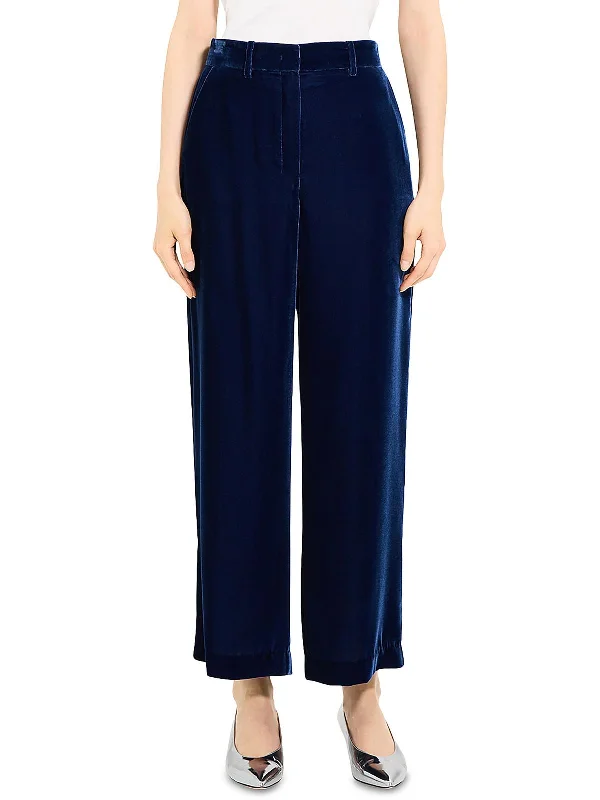 Womens High Rise Velvet Wide Leg Pants