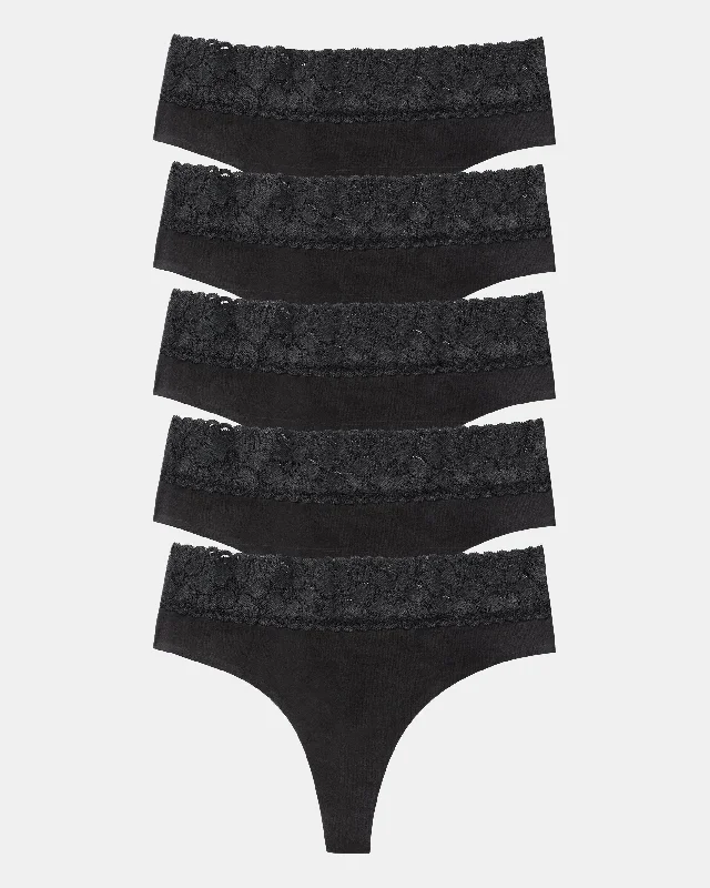 Altheanray Lace Cotton Seamless Thongs - Black