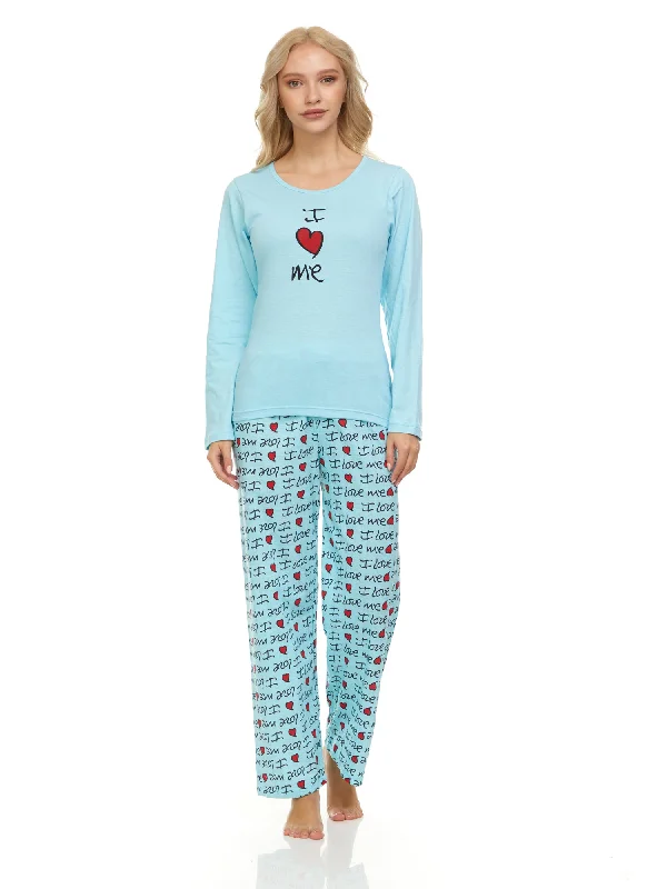 1112P Women Pajamas Set Long Sleeve, 2-Piece Female Pajamas Set