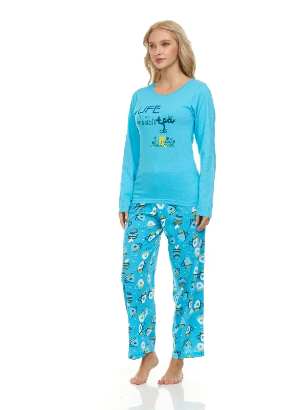 1140P Women Pajamas Set Long Sleeve, 2-Piece Female Pajamas Set