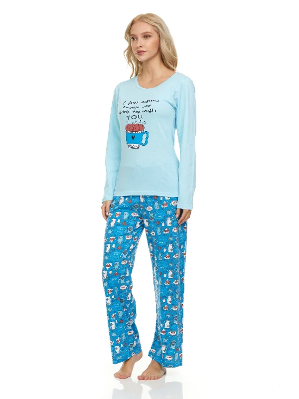 1141P Women Pajamas Set Long Sleeve, 2-Piece Female Pajamas Set