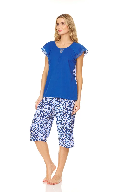 5035C Women Capri and Short Sleeve Top 2-Piece Female Pajamas Set