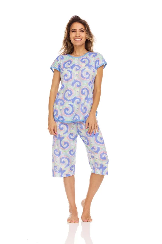 5042C Women Capri and Short Sleeve Top 2-Piece Female Pajamas Set