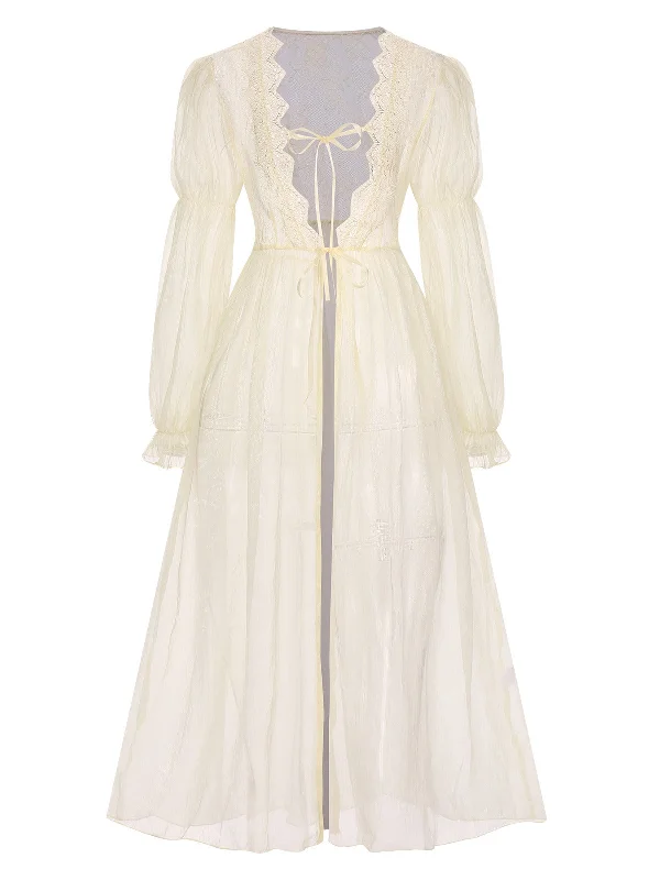 Apricot 1950s Royal Style Lace Trimmed Robe