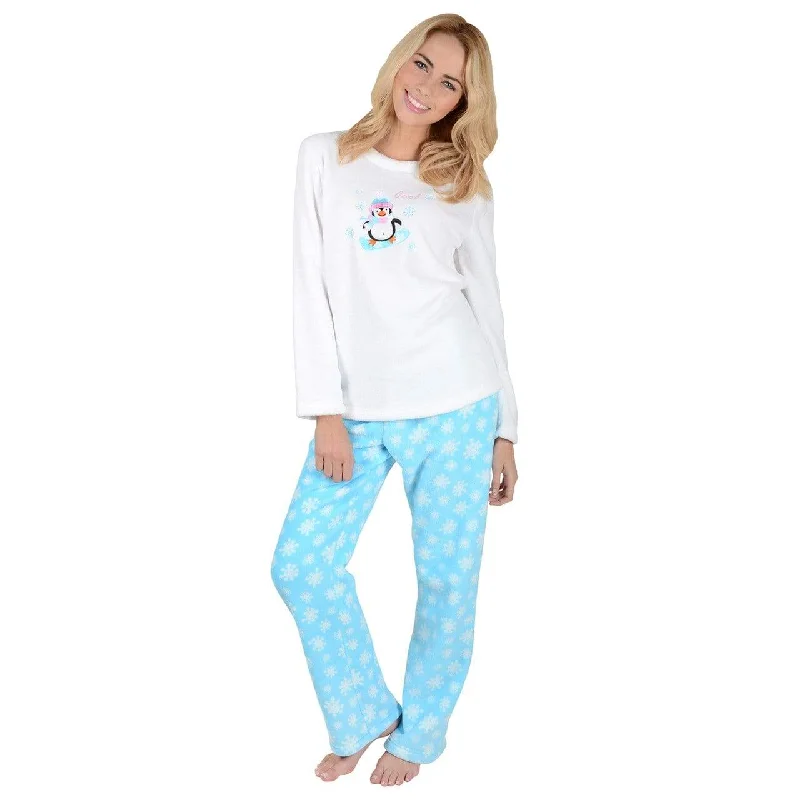 Ladies Chilly Penguin Fleece Long Sleeved Pyjama Set