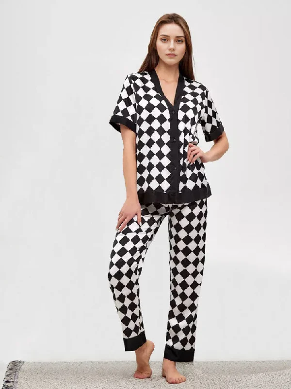 Luxurious Short Sleeve Plaid Pajama Set