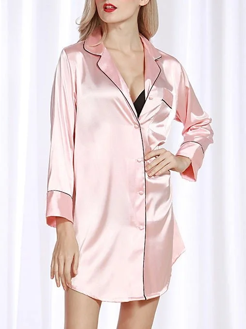 Pajamas Long Sleeve Shirt Acetate Silk Nightdress for Women